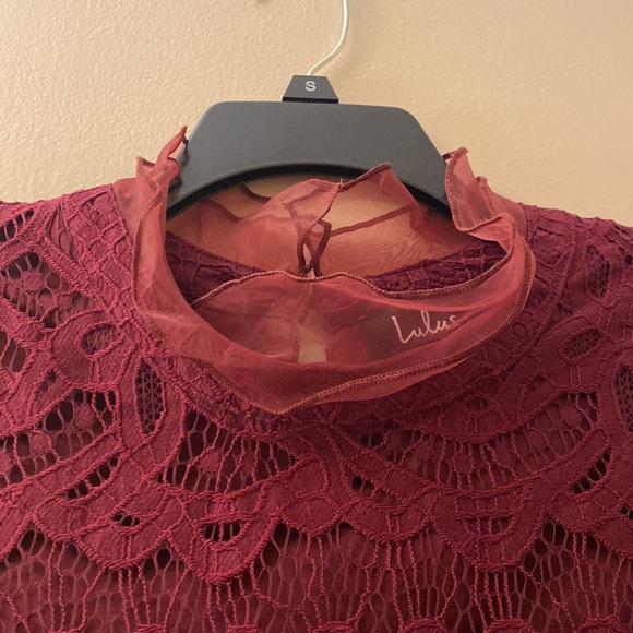 Lulu’s Maroon Lace Longsleeve Homecoming Dress - Picture 5 of 6